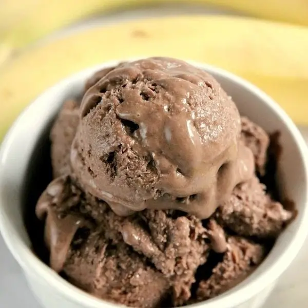 chocolate banana ice cream in white cup